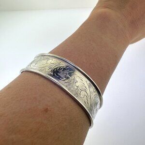 Vintage Etched Cuff Bracelet - Elegant 2 1/2" Wide Timeless Design, 19.75g